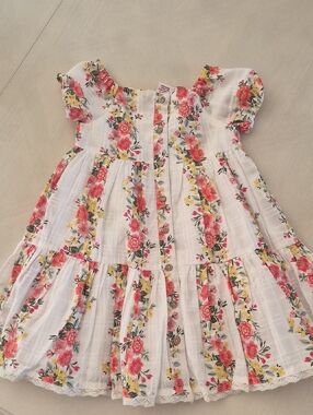 Haute Hippie White Floral Tiered Button-Front Dress